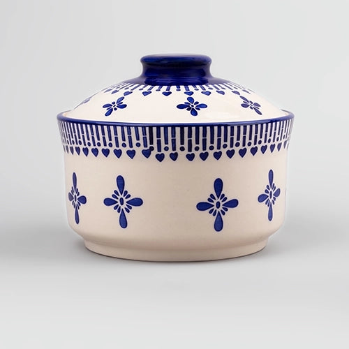 Blue and White Ceramic Bowls with Lid