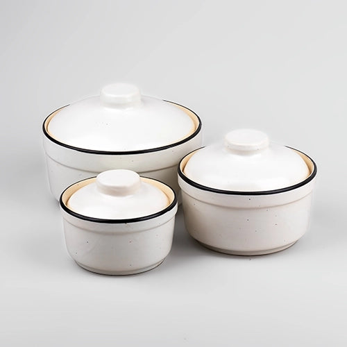 White and Black Ceramic Bowls with Lid