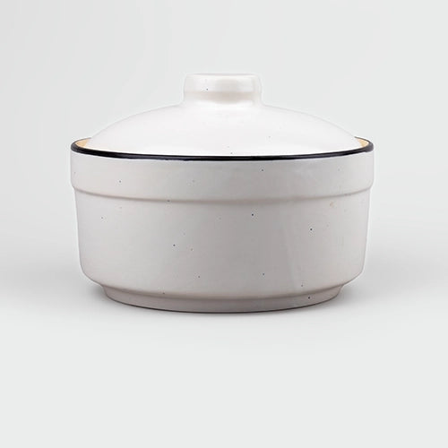 White and Black Ceramic Bowls with Lid