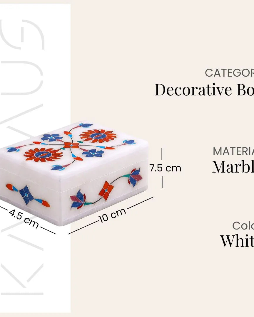 Floral Inlay White Marble Jewelry Box