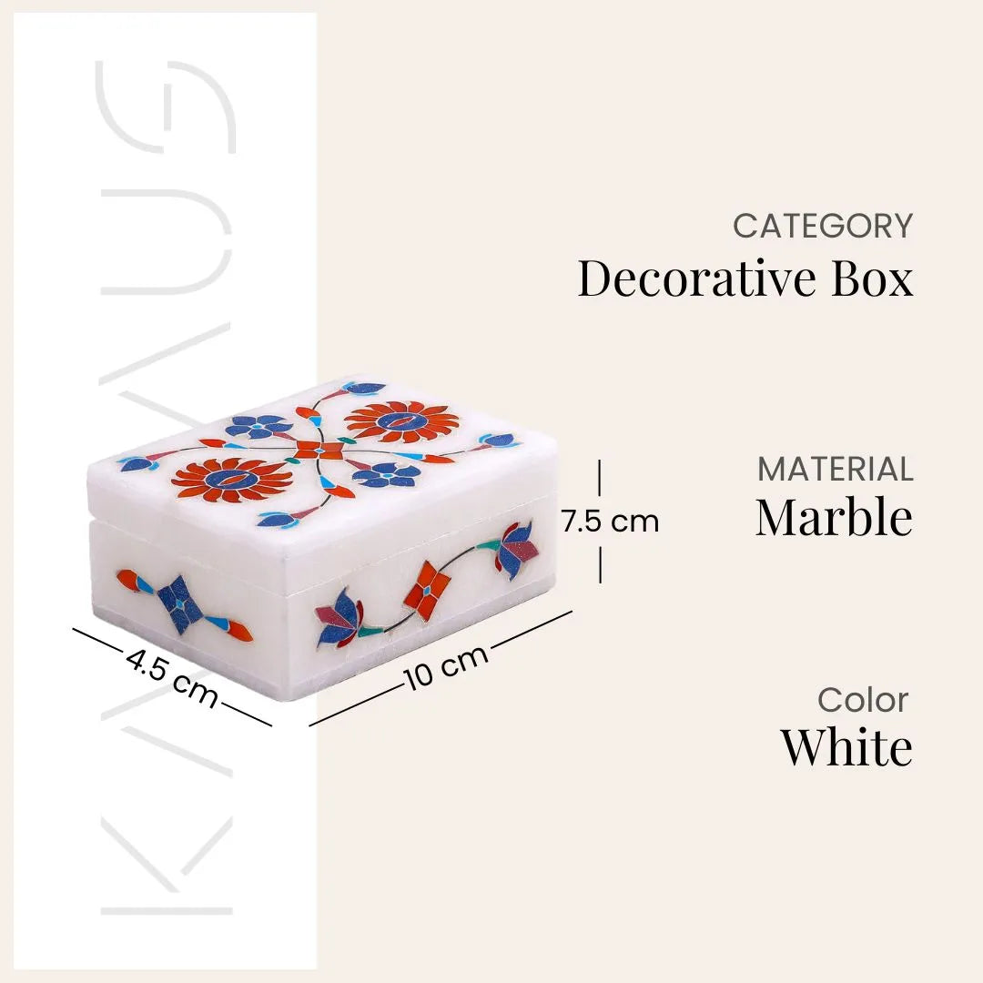 Floral Inlay White Marble Jewelry Box