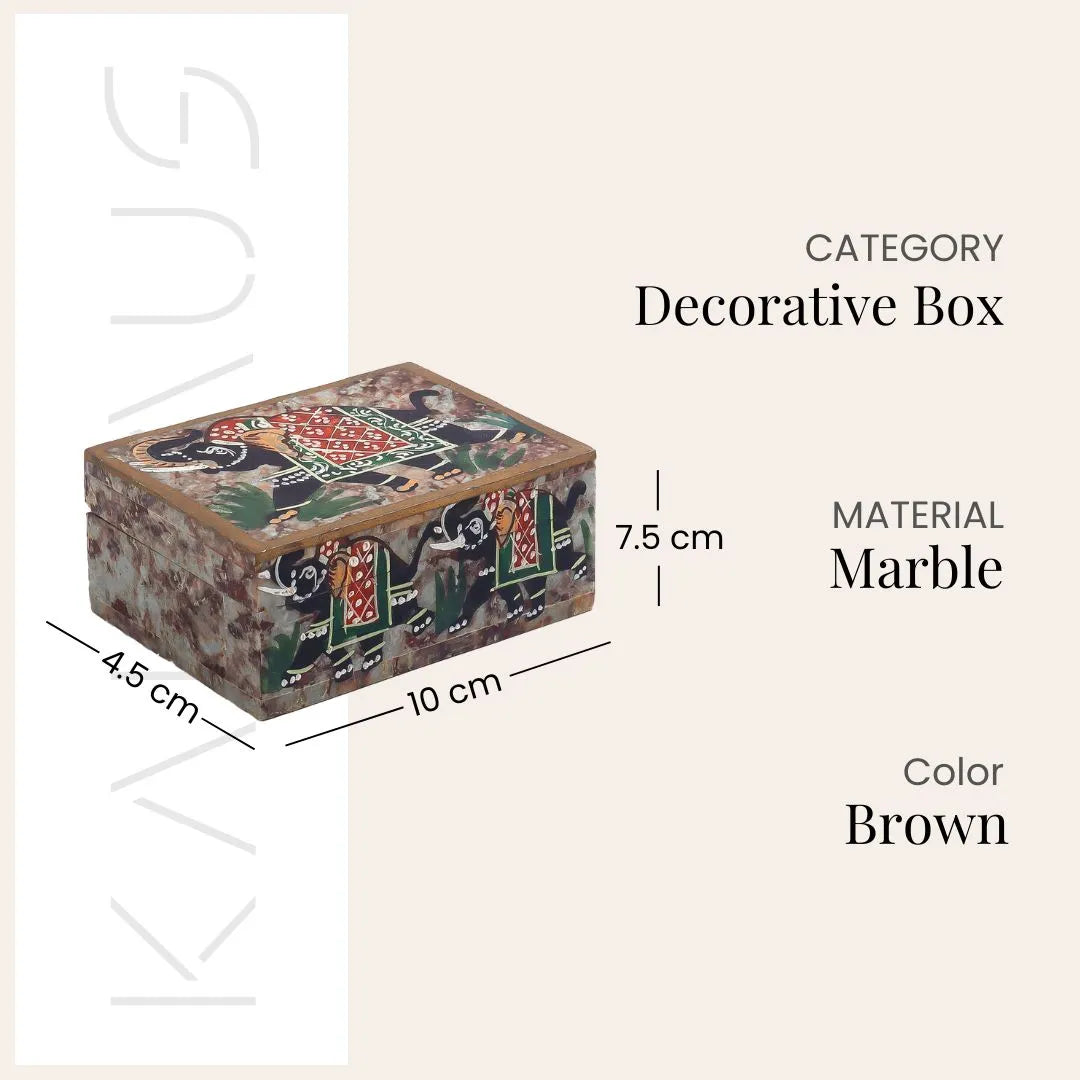 Vintage Elephant Pattern Marble Jewelry Box