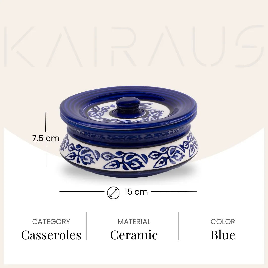 Blue Leaf Print Ceramic Casserole with Lid