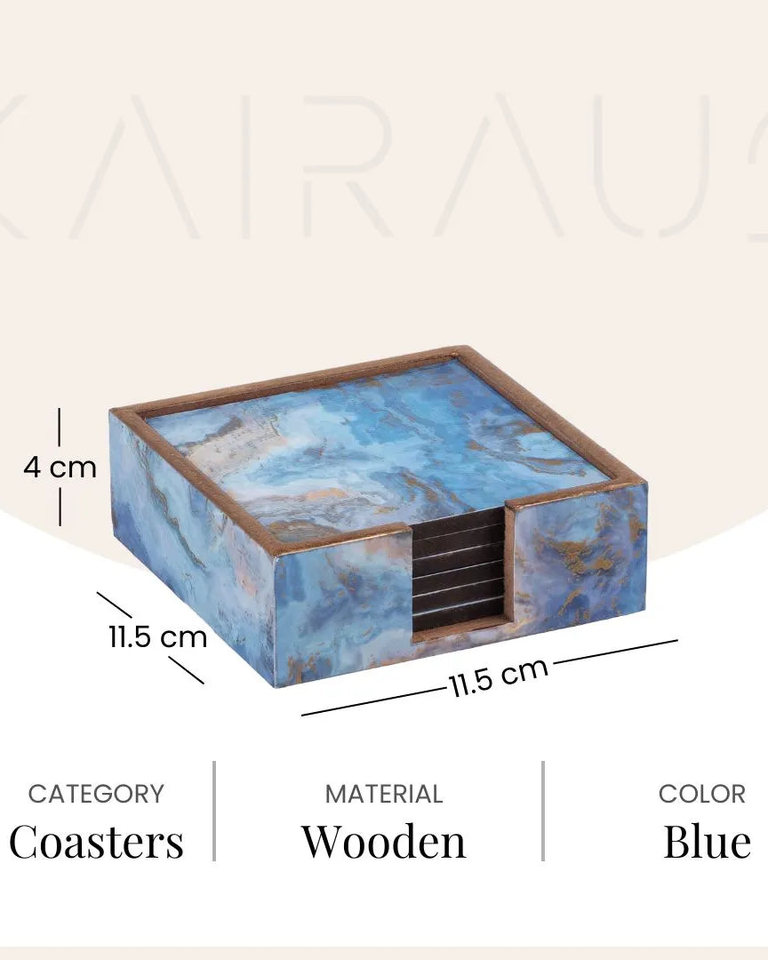 Elegant Blue Wooden Table Coasters (Set of 6)