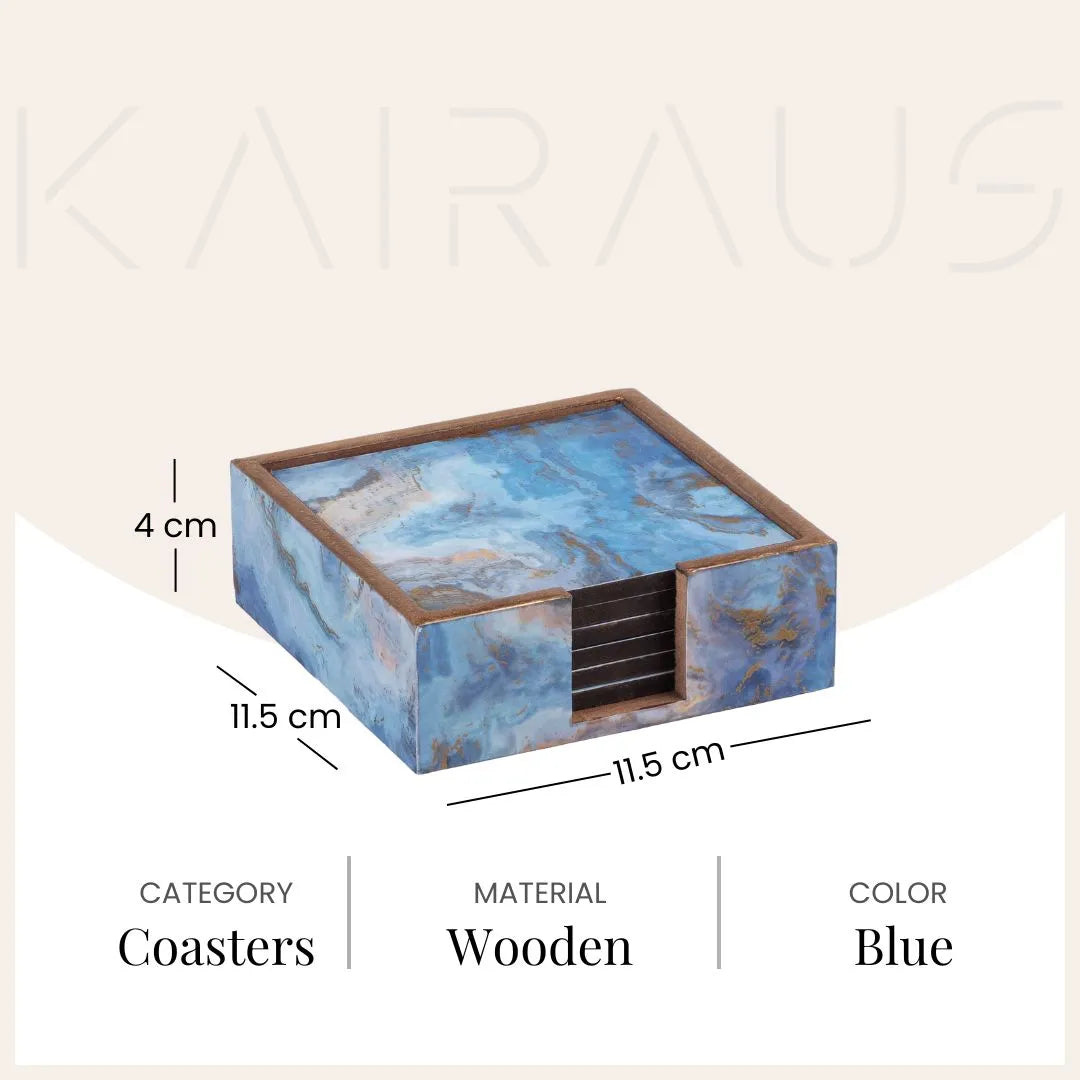 Elegant Blue Wooden Table Coasters (Set of 6)