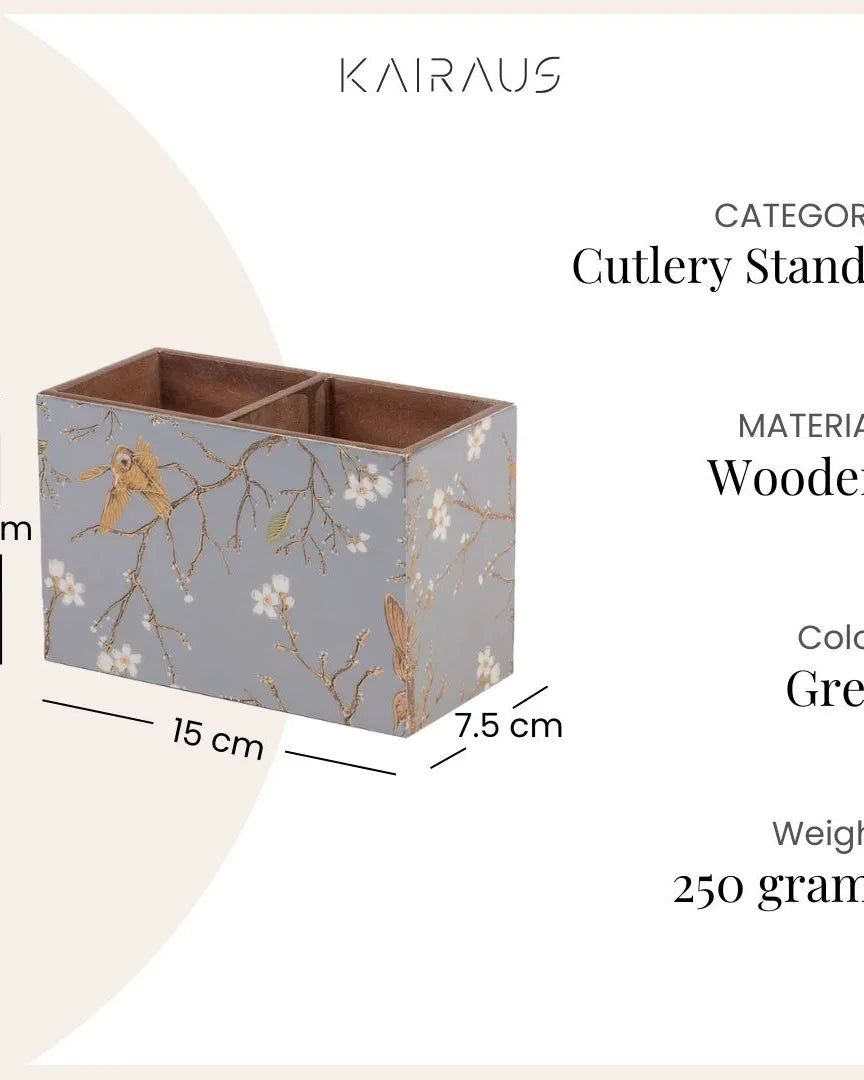 Grey Floral Cutlery Organizer