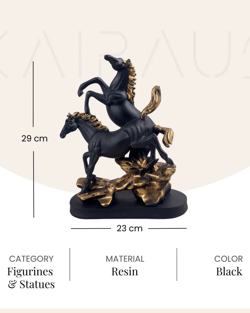 Duo Black-Golden Horse Statue