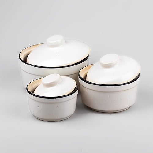 White and Black Ceramic Bowls with Lid