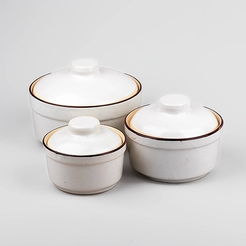 Elegant White and Brown Ceramic Bowls Set