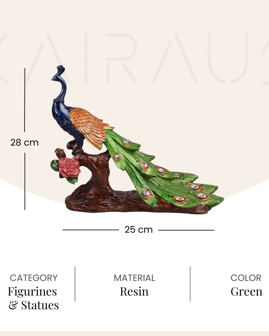 Peacock on Tree Trunk Statue