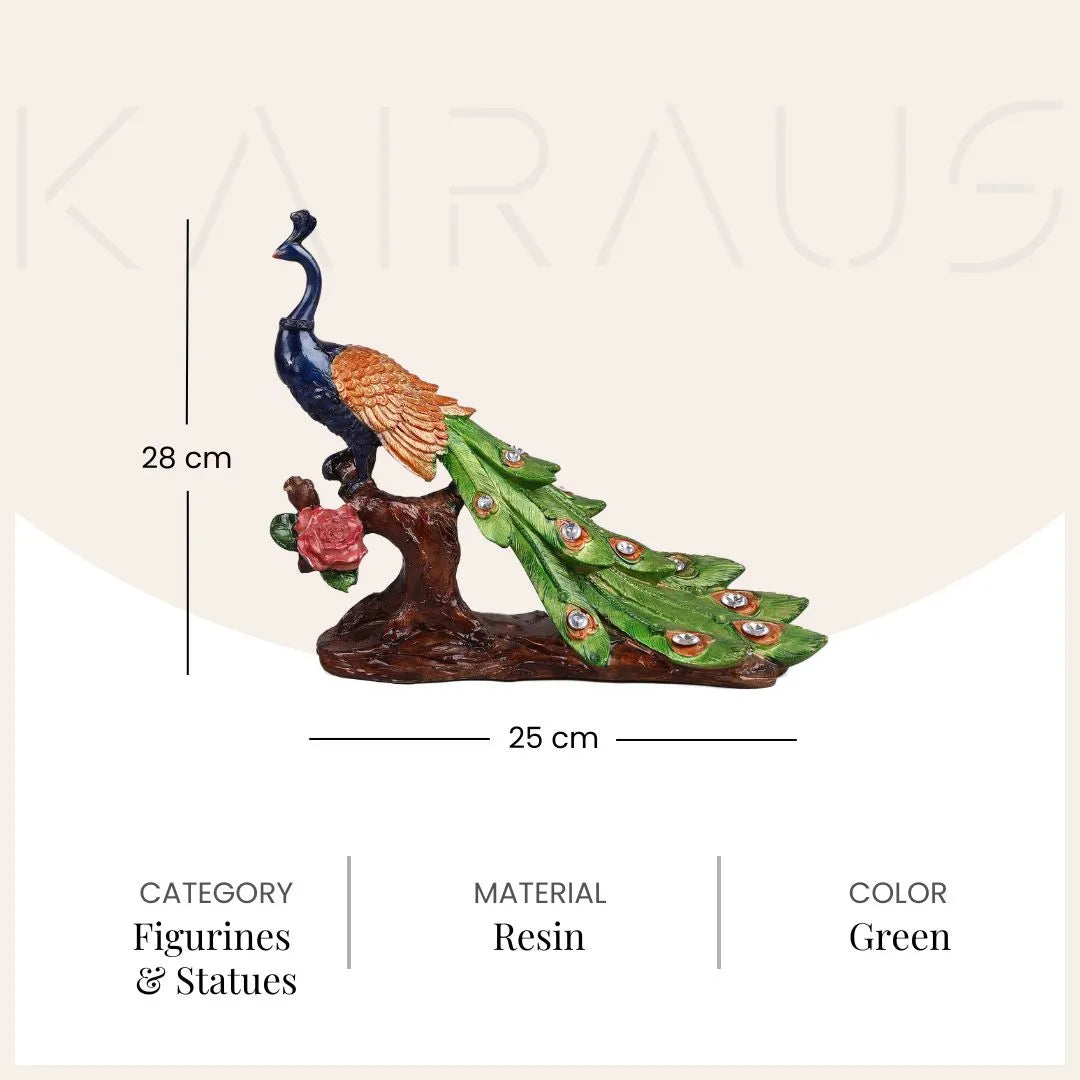 Peacock on Tree Trunk Statue