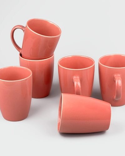 Peach Blush Ceramic Coffee Mugs (Set of 6)