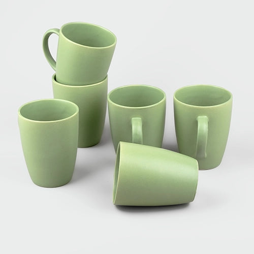Serene Sage Ceramic Coffee Mugs (Set of 6)