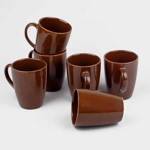 Mahogany Brown Ceramic Coffee Mugs (Set of 6)