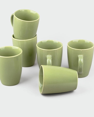 Dusty Green Ceramic Coffee Mugs (Set of 6)