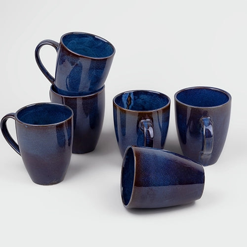 Charcoal Blue Ceramic Coffee Mugs (Set of 6)