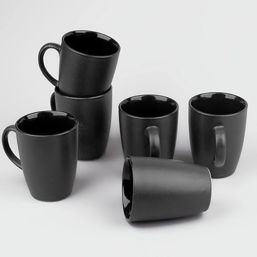 Luxe Black Ceramic Coffee Mugs (Set of 6)