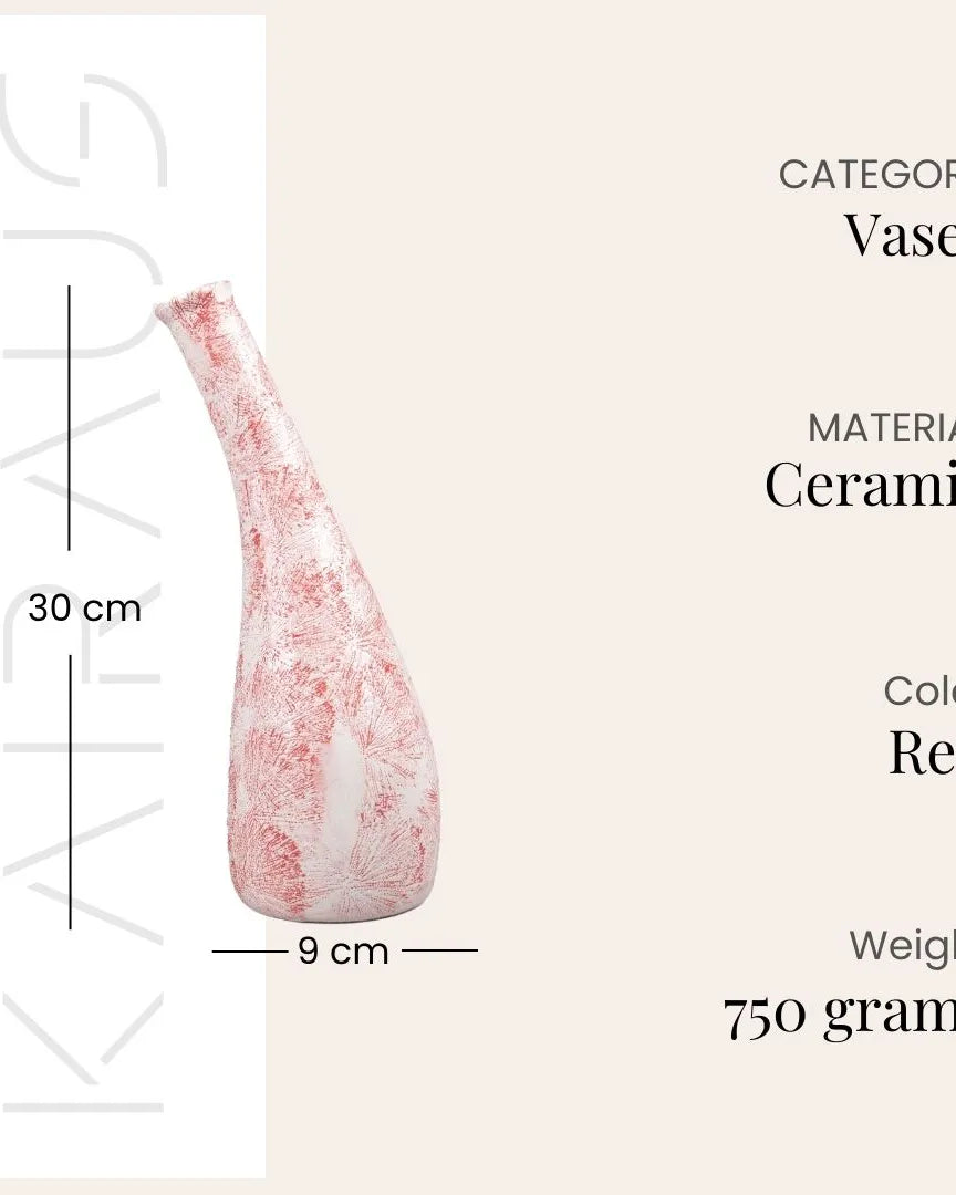 Red & White Textured Flower Vase