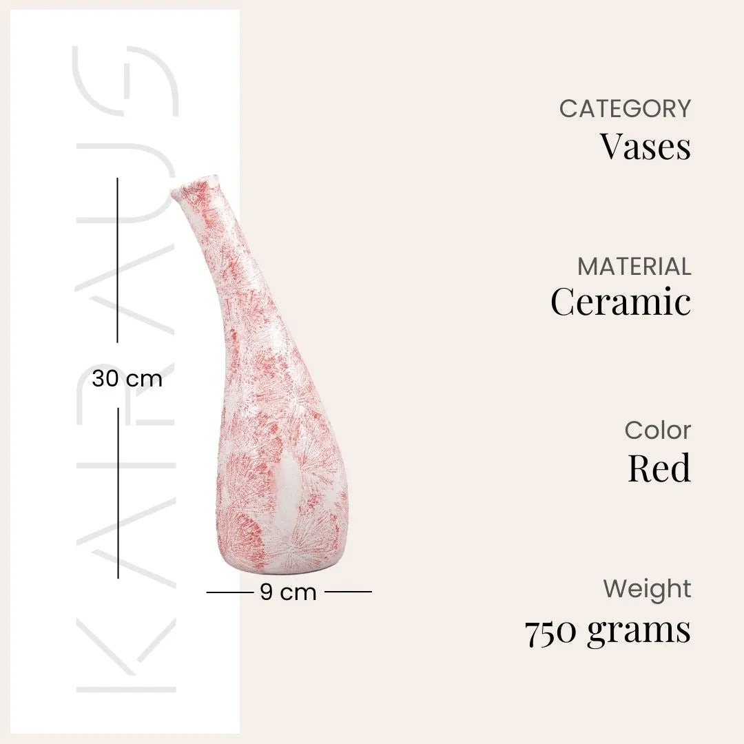 Red & White Textured Flower Vase