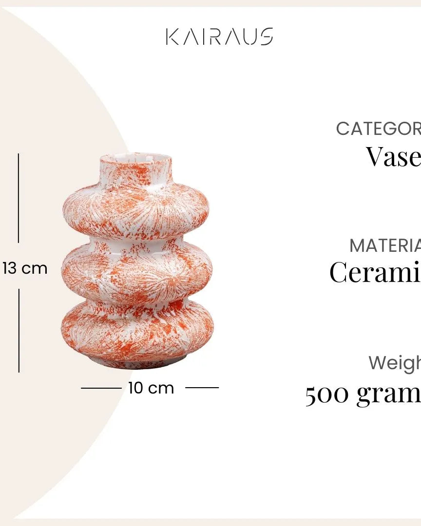 Burnt Orange Tri-Ring Ceramic Vase