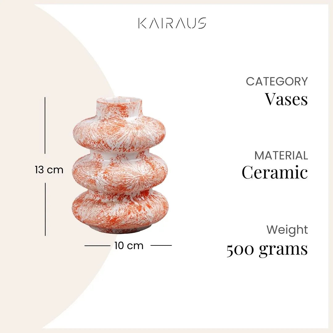 Burnt Orange Tri-Ring Ceramic Vase