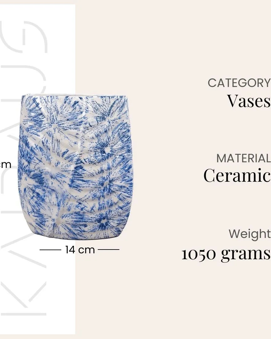 Blue Textured Leaf Imprint Vase