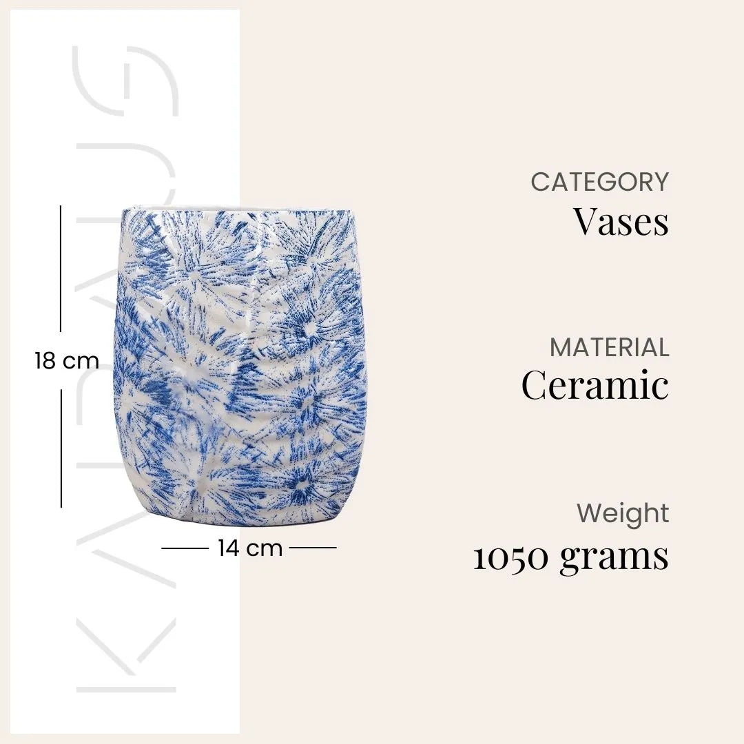 Blue Textured Leaf Imprint Vase