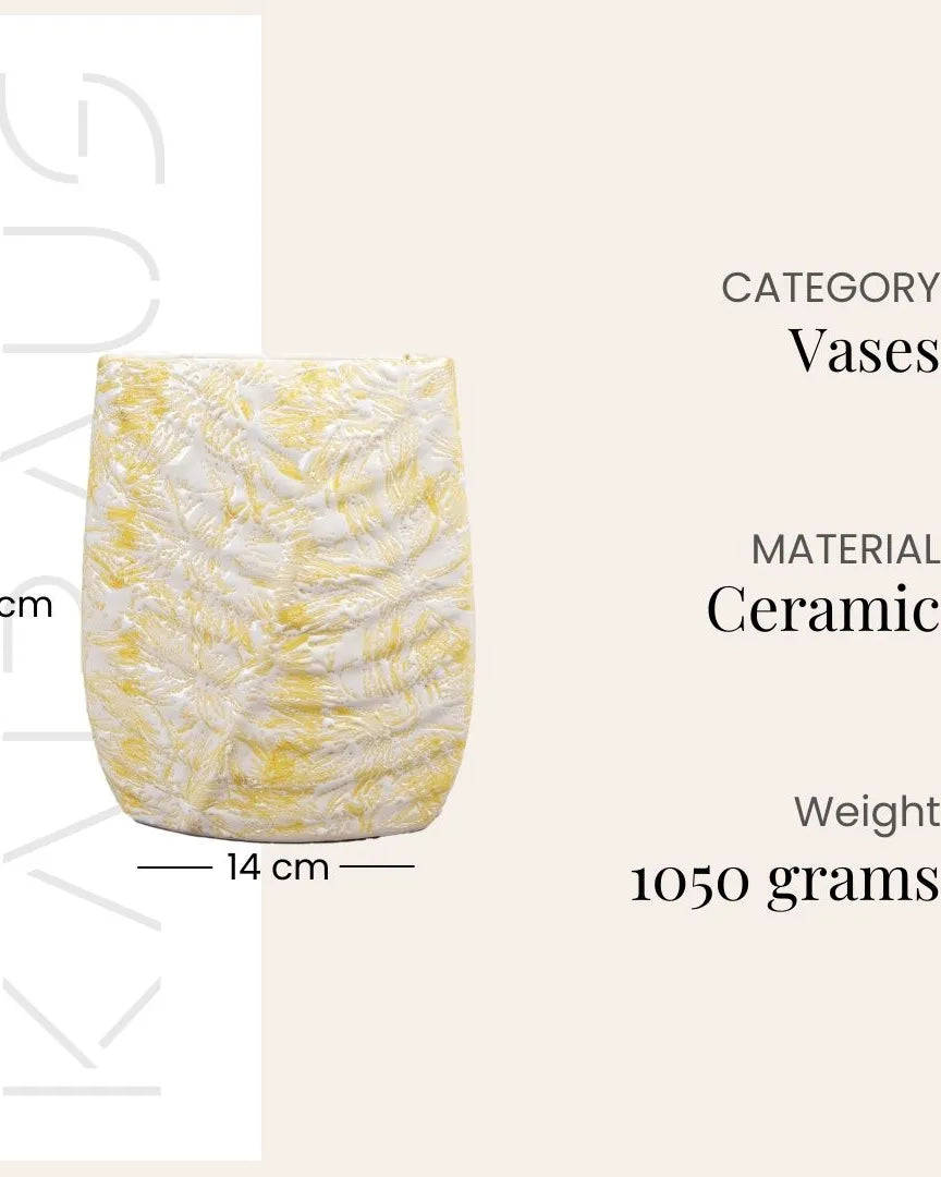 Cream Textured Leaf Imprint Vase