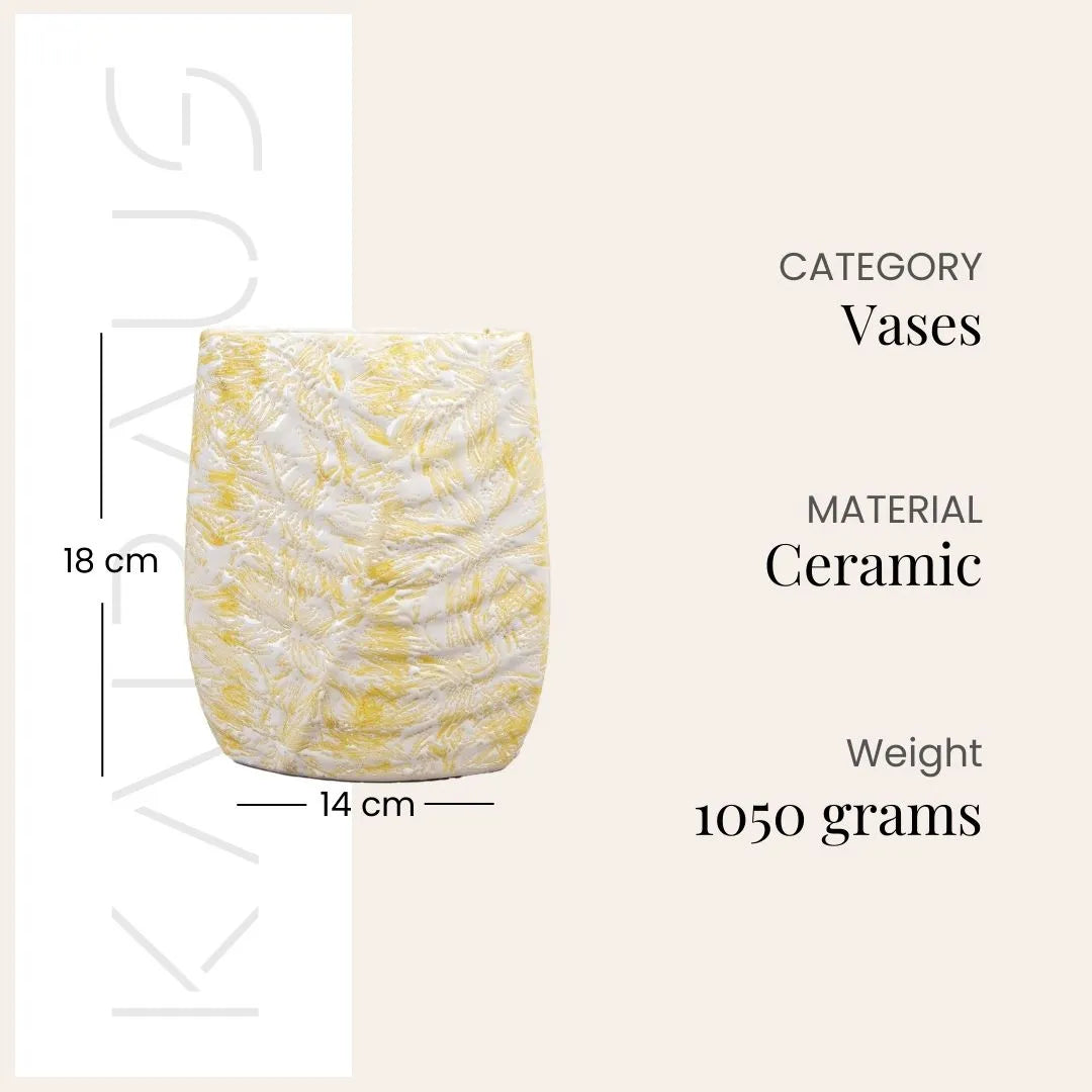 Cream Textured Leaf Imprint Vase