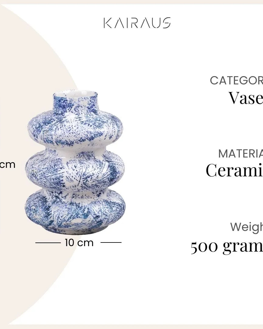Slate Blue Tri-Ring Ceramic Vase