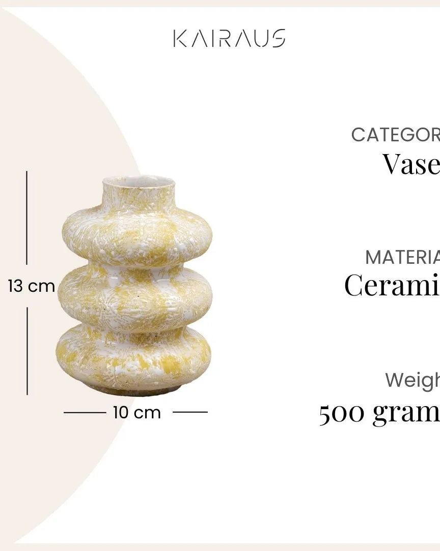 Beige Tri-Ring Ceramic Vase