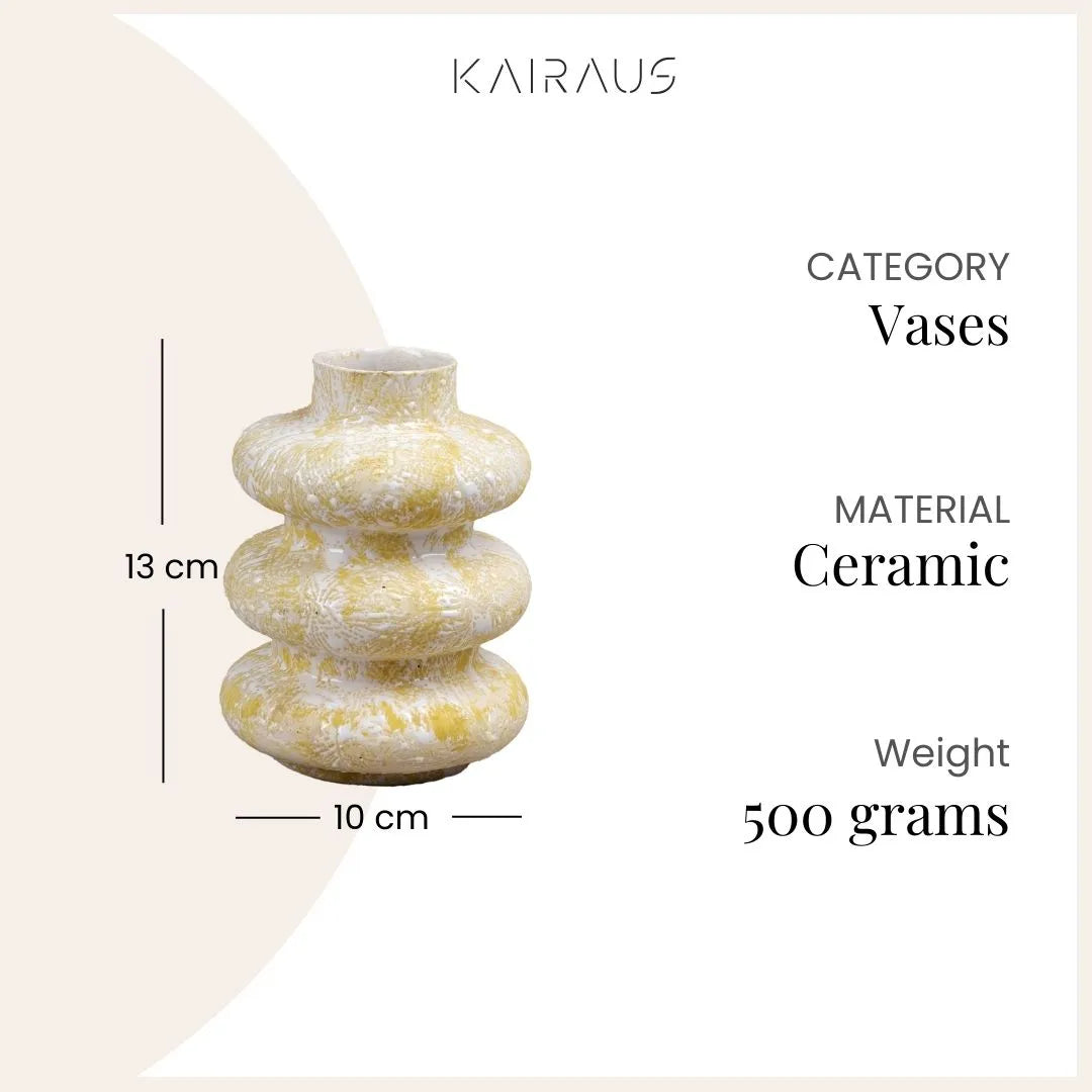 Beige Tri-Ring Ceramic Vase