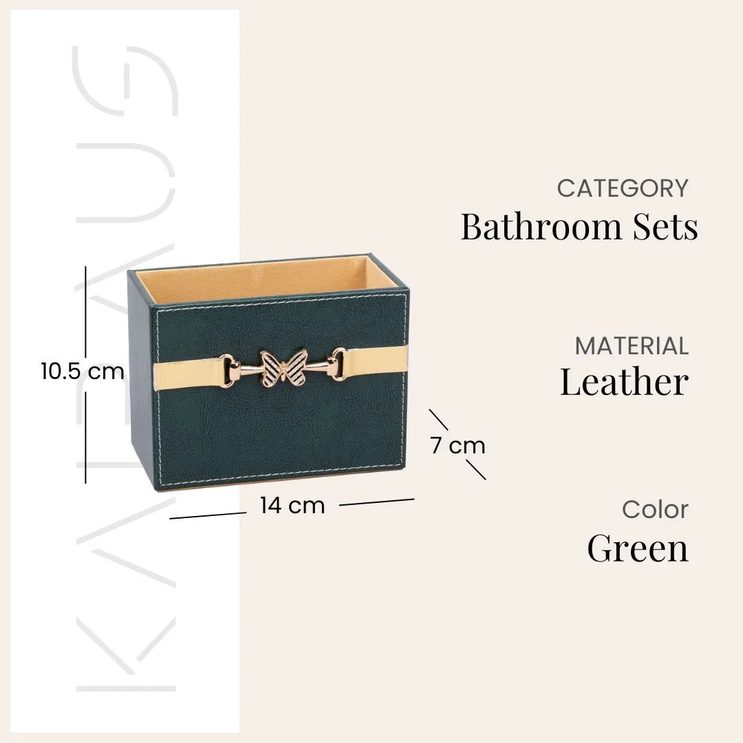 Luxury Green Leather Bathroom Accessory Set