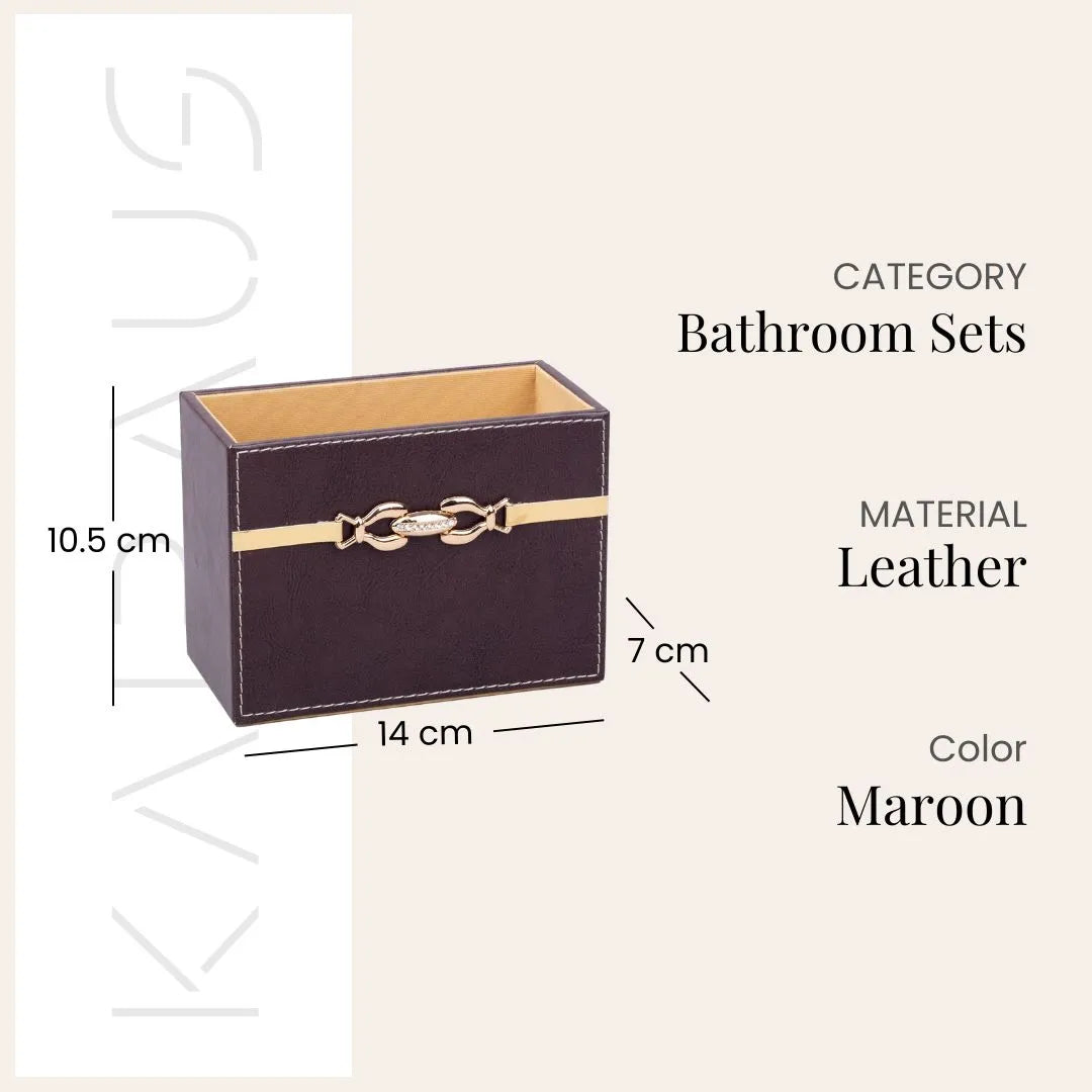 Premium Maroon Leather Bathroom Accessory Set