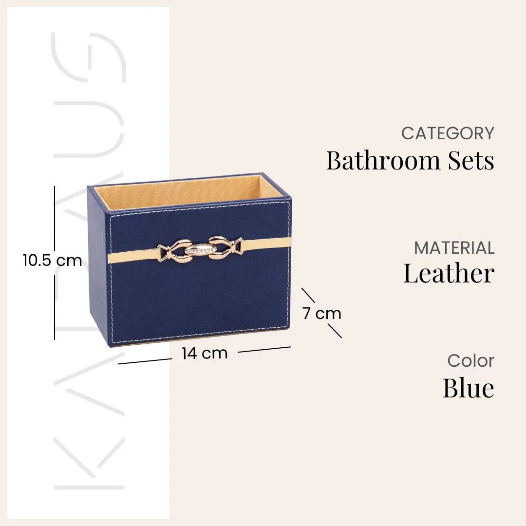 Blue Leather Bathroom Accessory Set