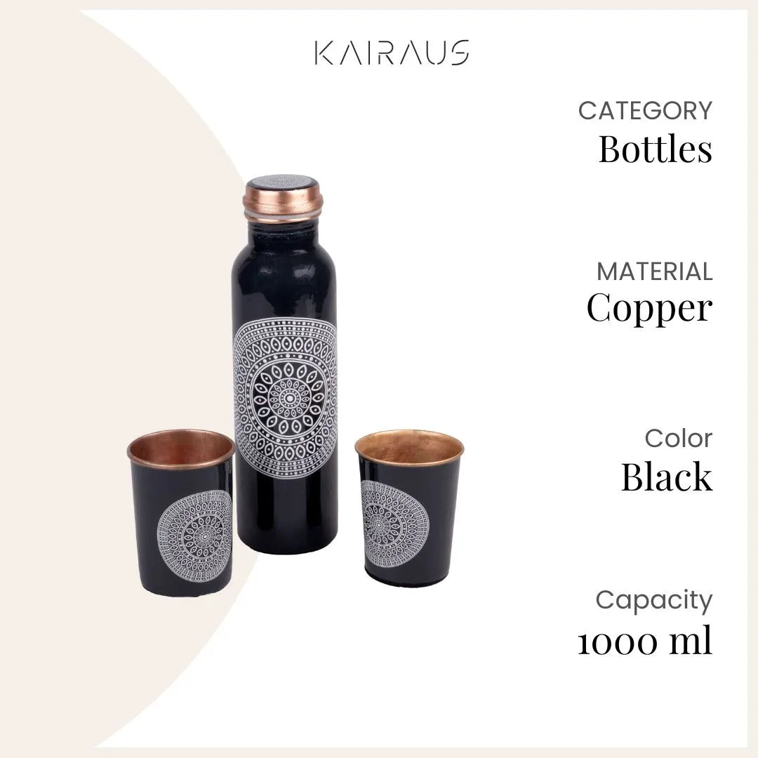 Mandala Printed Copper Bottle With Glass Set