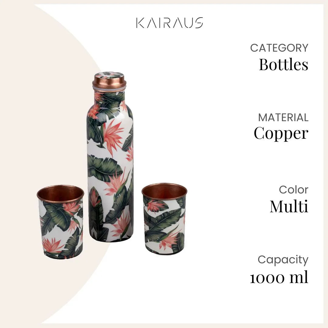 Tropical Printed Copper Bottle With Glass Set
