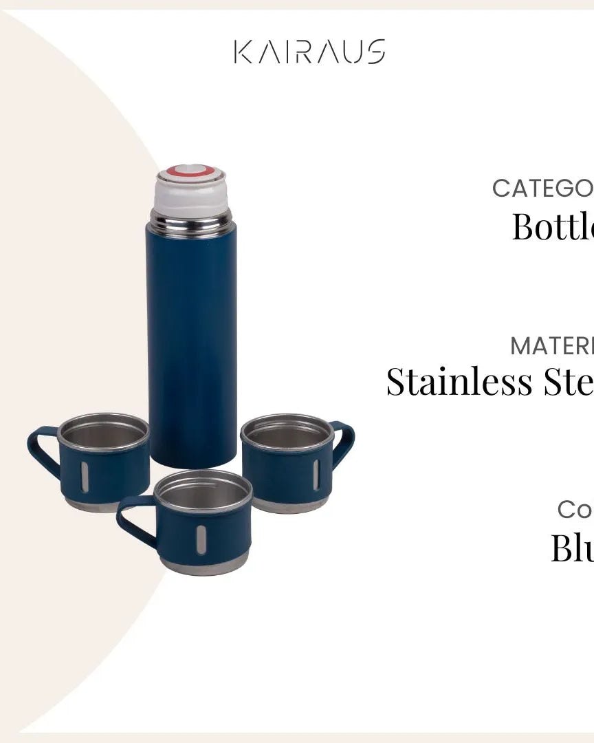 Premium Blue Stainless Steel Thermos Flask Set