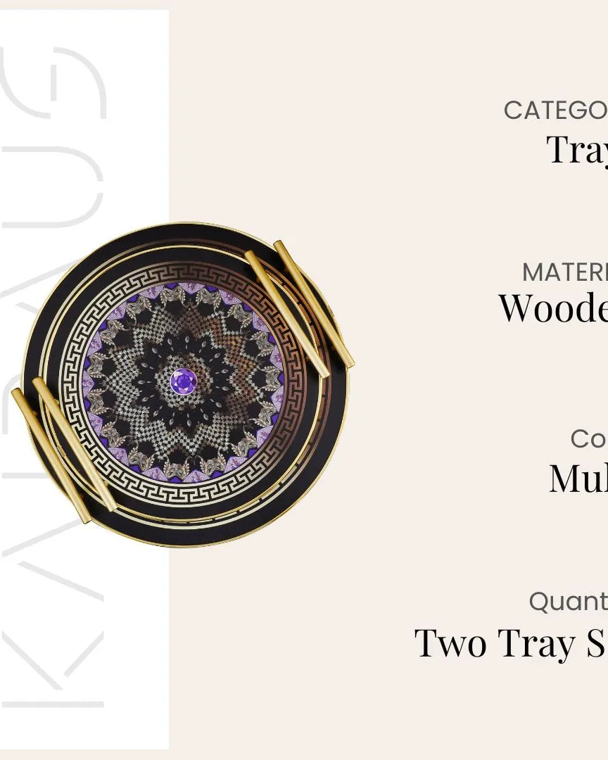 European Luxury Mandala Print Round Tray (Set of 2)