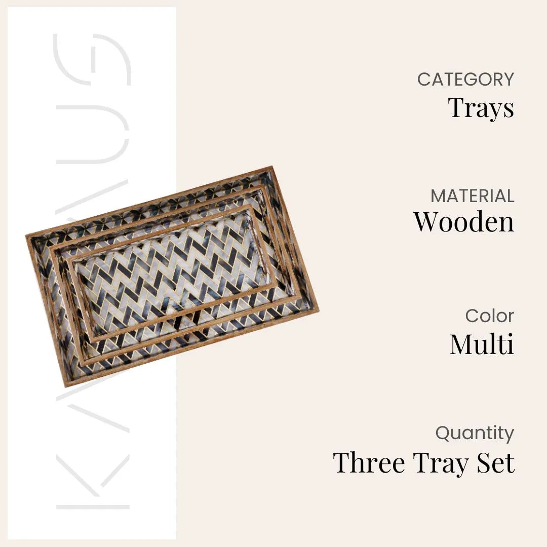 Chevron Black & White Wood Tray (Set of 3)