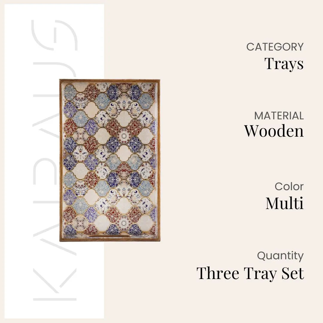 Moroccan Multicolor Wood Tray (Set of 3)