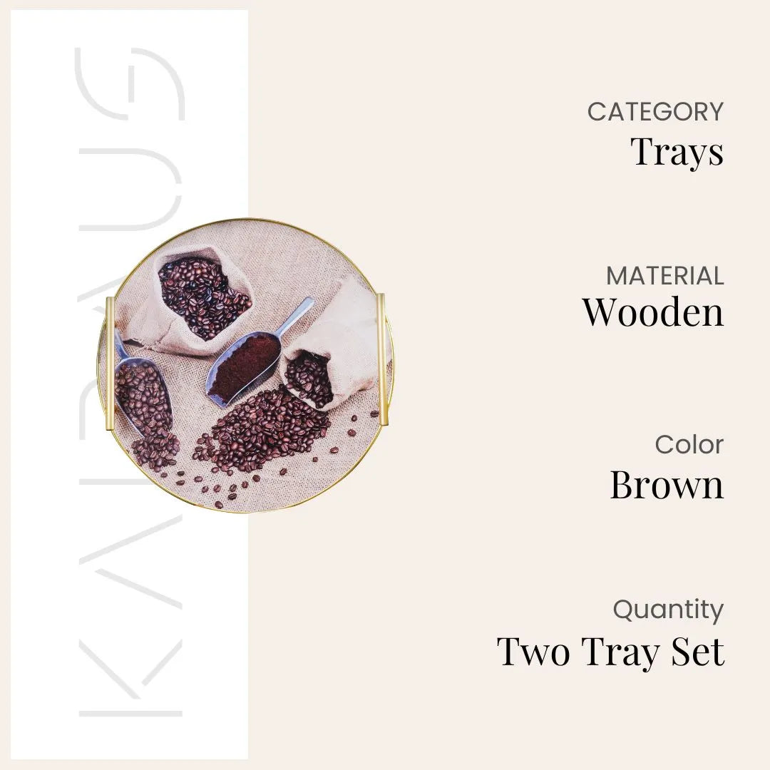 Coffee Beans Printed Round Tray (Set of 2)