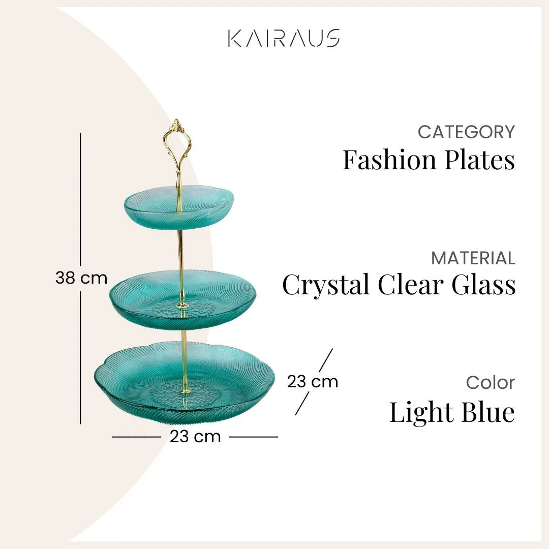 Blue Bloom 3-Tier Glass Platter Stand