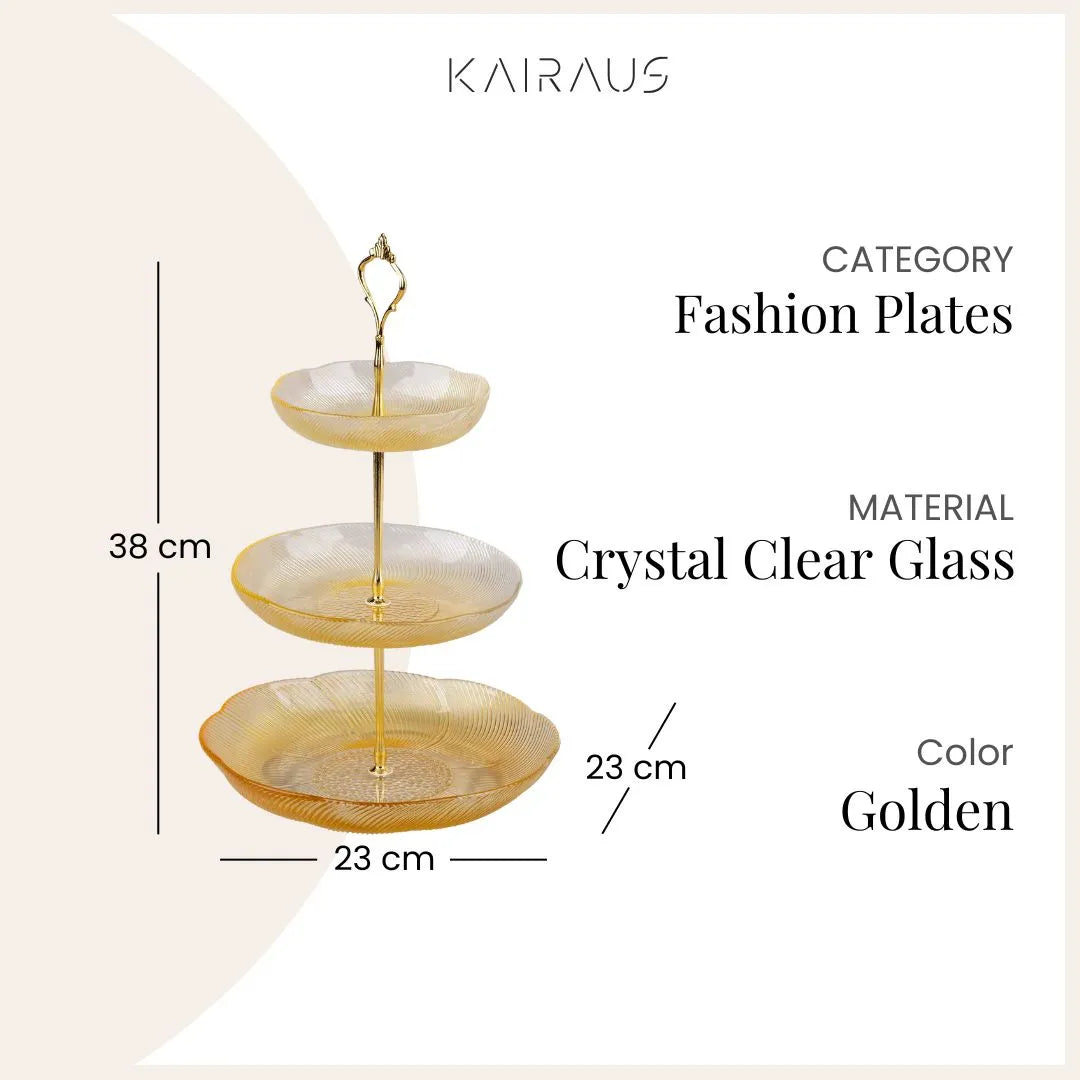 Golden Bloom 3-Tier Glass Platter Stand