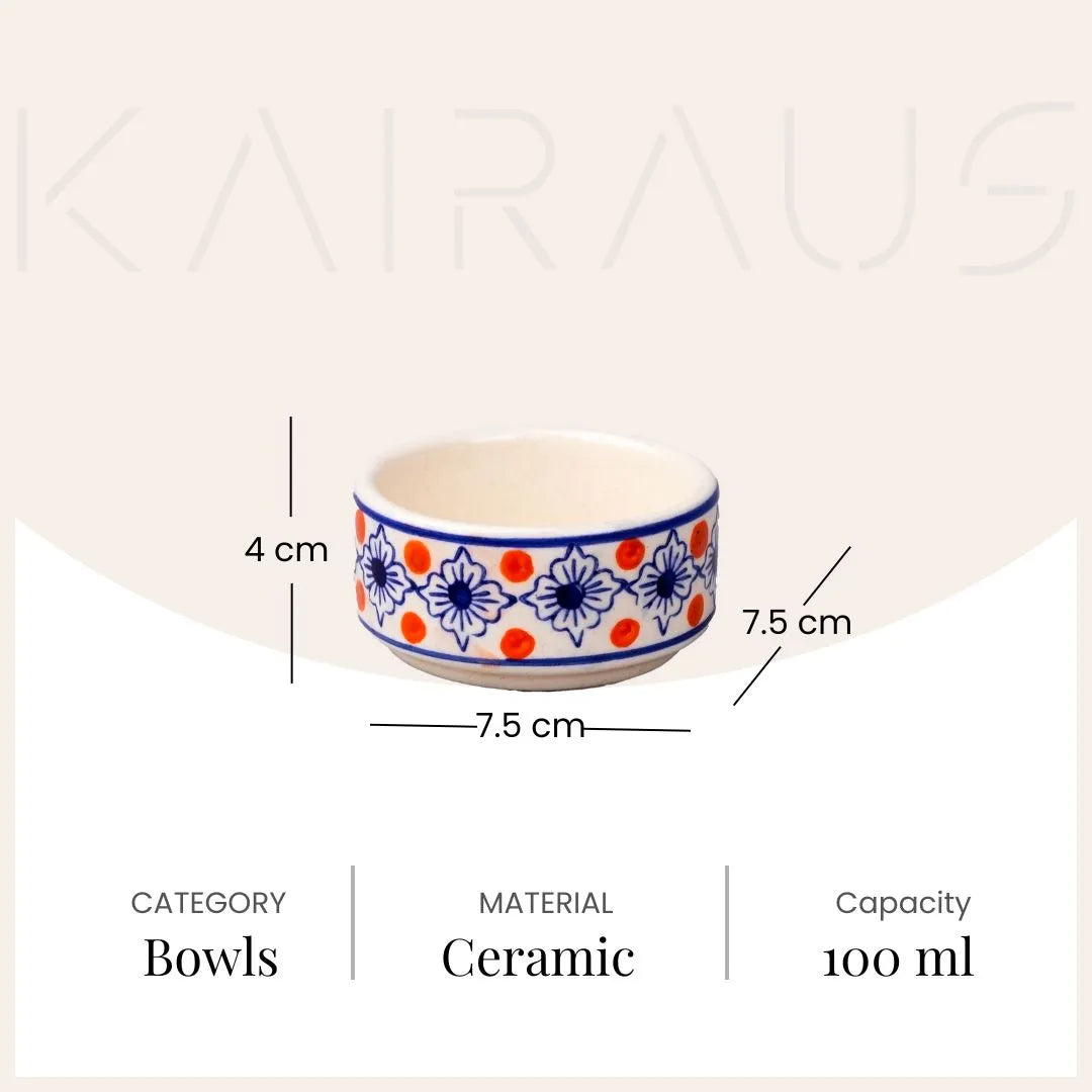 Whimsical Blue & White Chutney Bowl (Set of 4)