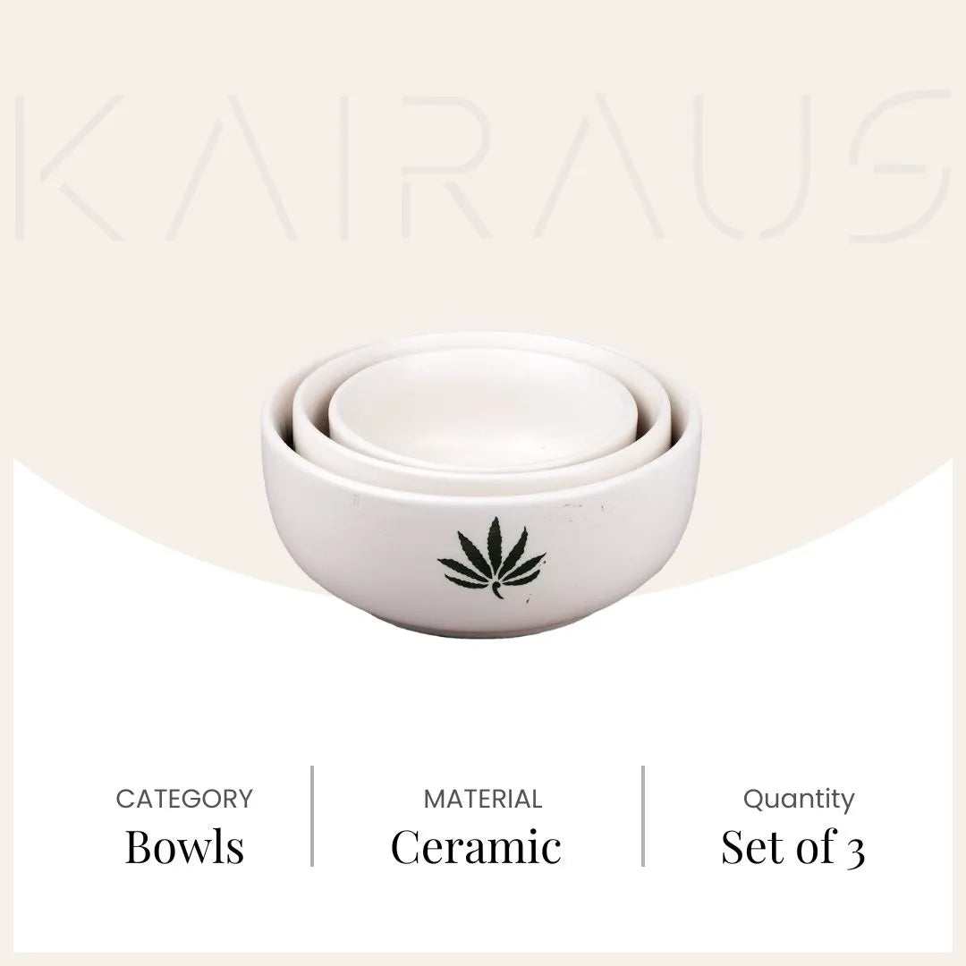 White Leaf Print Bowl (Set of 3)