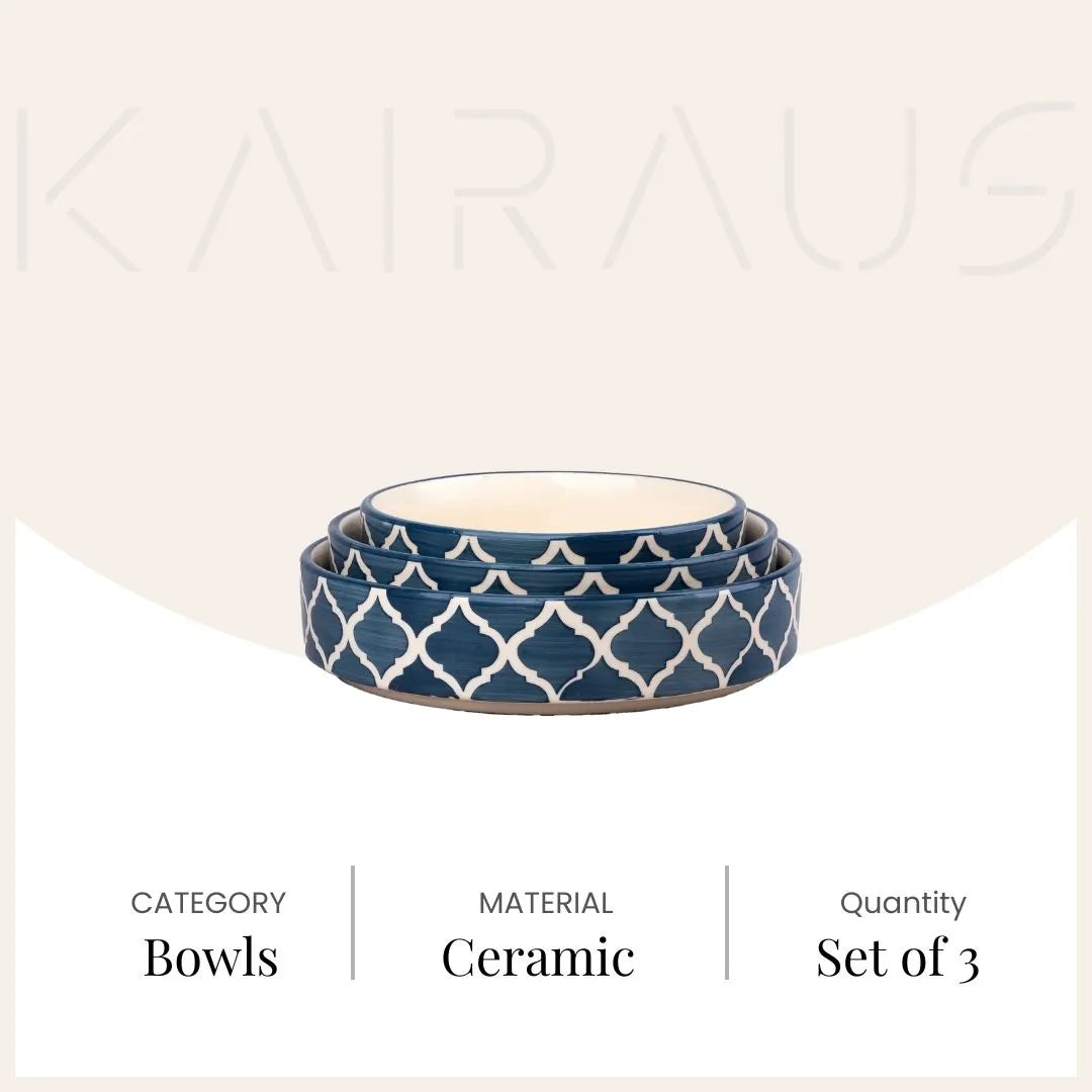 Teal Moroccan Pattern Bowl (Set of 3)