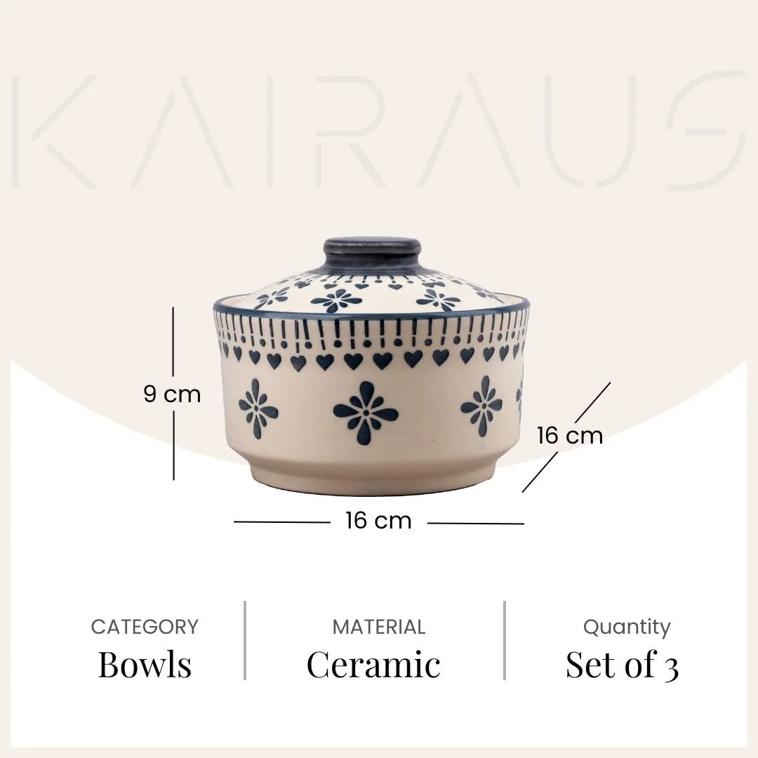 Vintage Grey White Ceramic Bowl Set with Lid