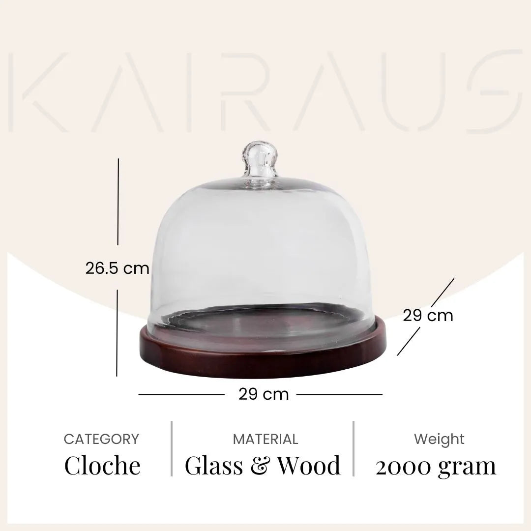 Chic Glass Cloche with Wood Base