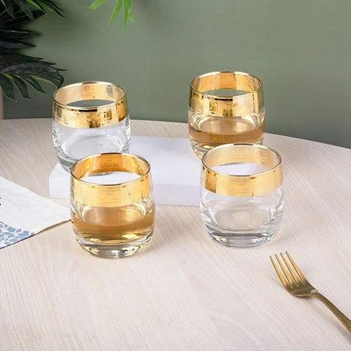 Gold Rimmed Whiskey Glasses (Set of 4)